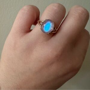 14k Gold Moonstone Diamond Ring size 8 vintage estate